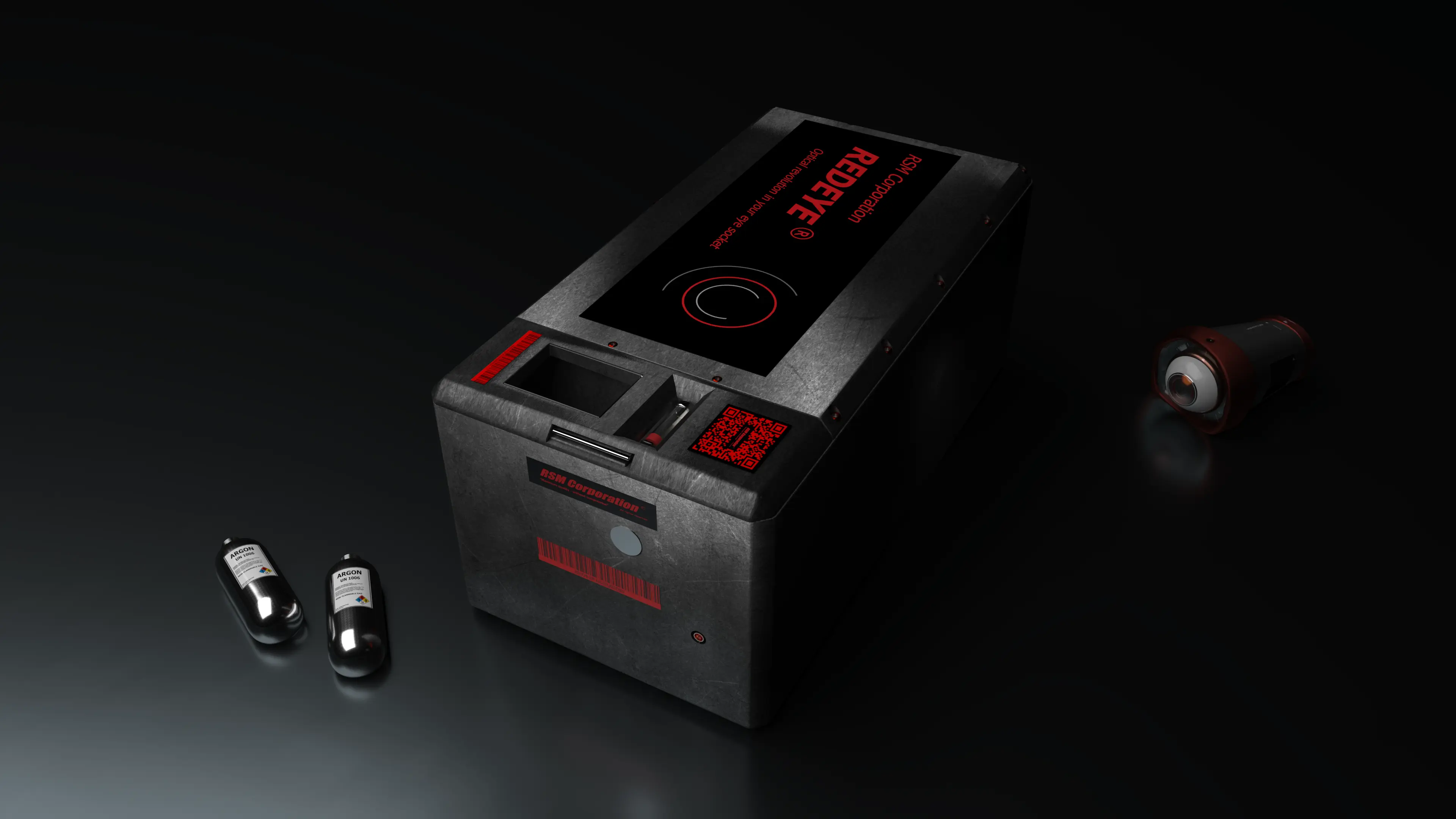 Тот же , но с другим уже собранным глазом , и парой баллончиков с аргоном