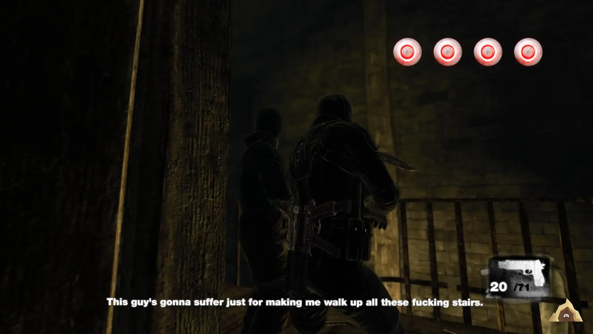 Игра, к слову, сама иронизирует над этим долгим уровнем с подъемом по церкви