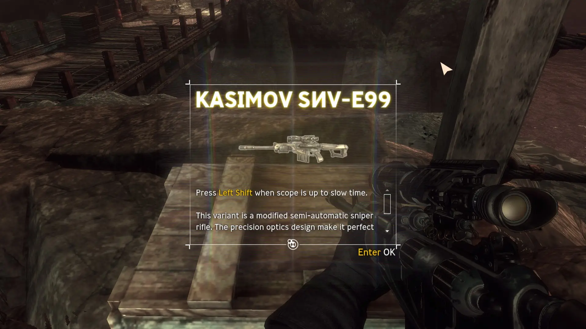 выёбистая свд. позволяет замедлять время во время прицеливания, чтобы сносить бошки более эффективно.