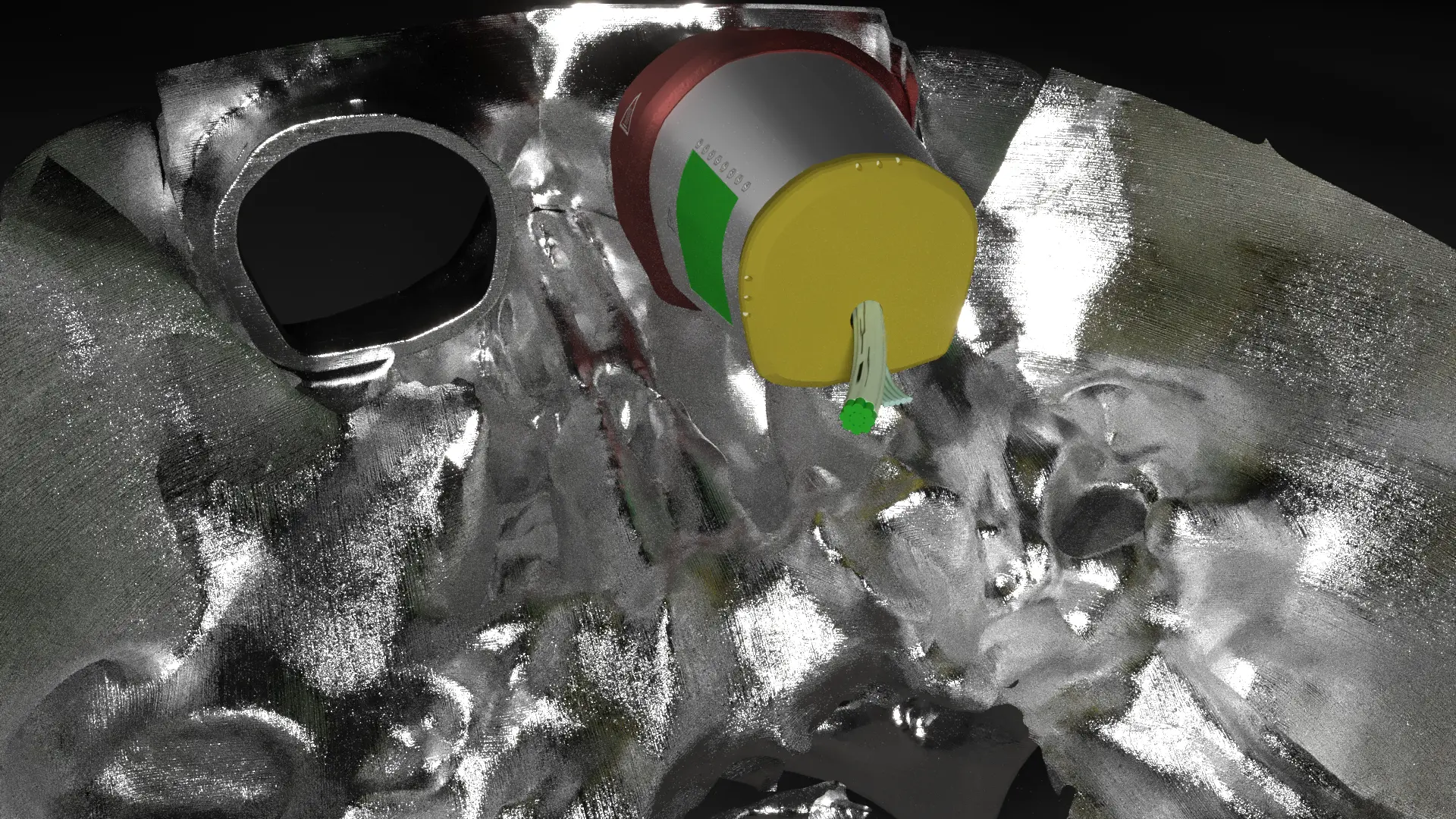 Изначально я хотел сделать текстуру черепа более "Хромированной" . Но потом решил сделать более тёмный цвет , так как хром смотрелся не очень , да сходства с башкой терминатора я не хотел делать :D Так что добавил тёмное защитное покрытие