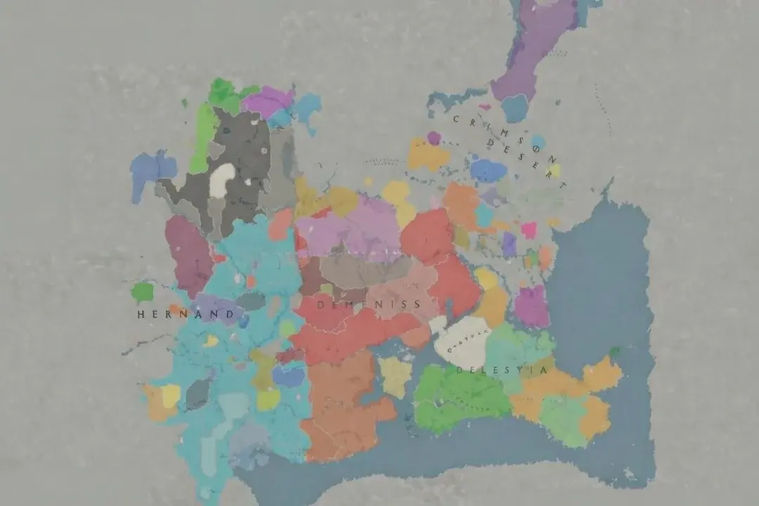 Карта мира, цветом отмечены Дома (фракции) игрового мира