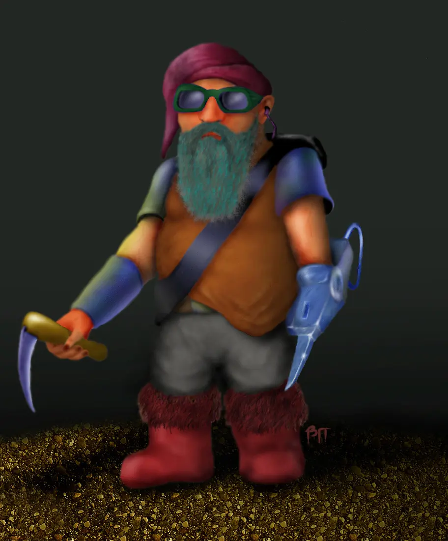 Гном-шахтёр, 2006. Даже для изображения земли использовал фотошоповский узор, настолько тяжело всё шло на первых порах.