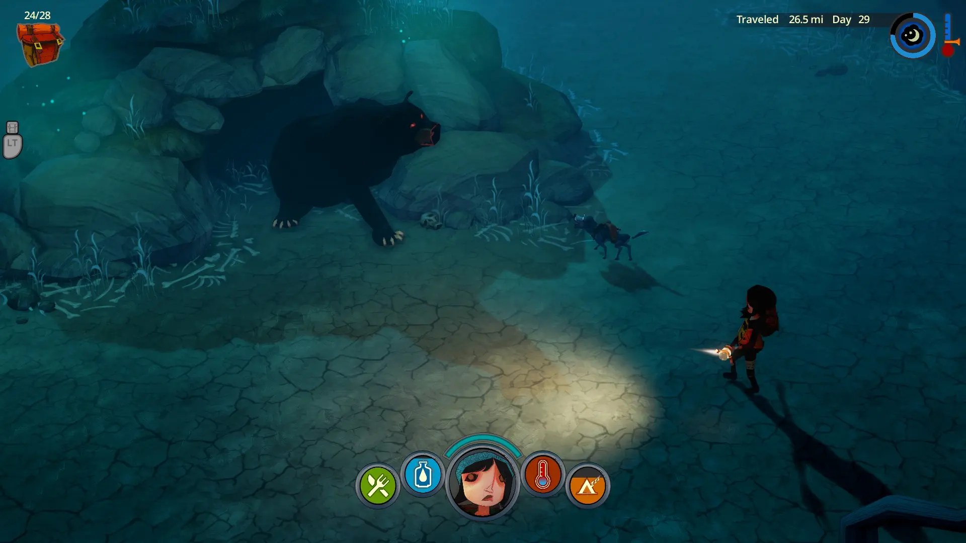 мишка. этого парня получится завалить только в мид-лейт гейме, самый опасный представитель фауны. зато и одёжка из его шерсти самая тёплая.