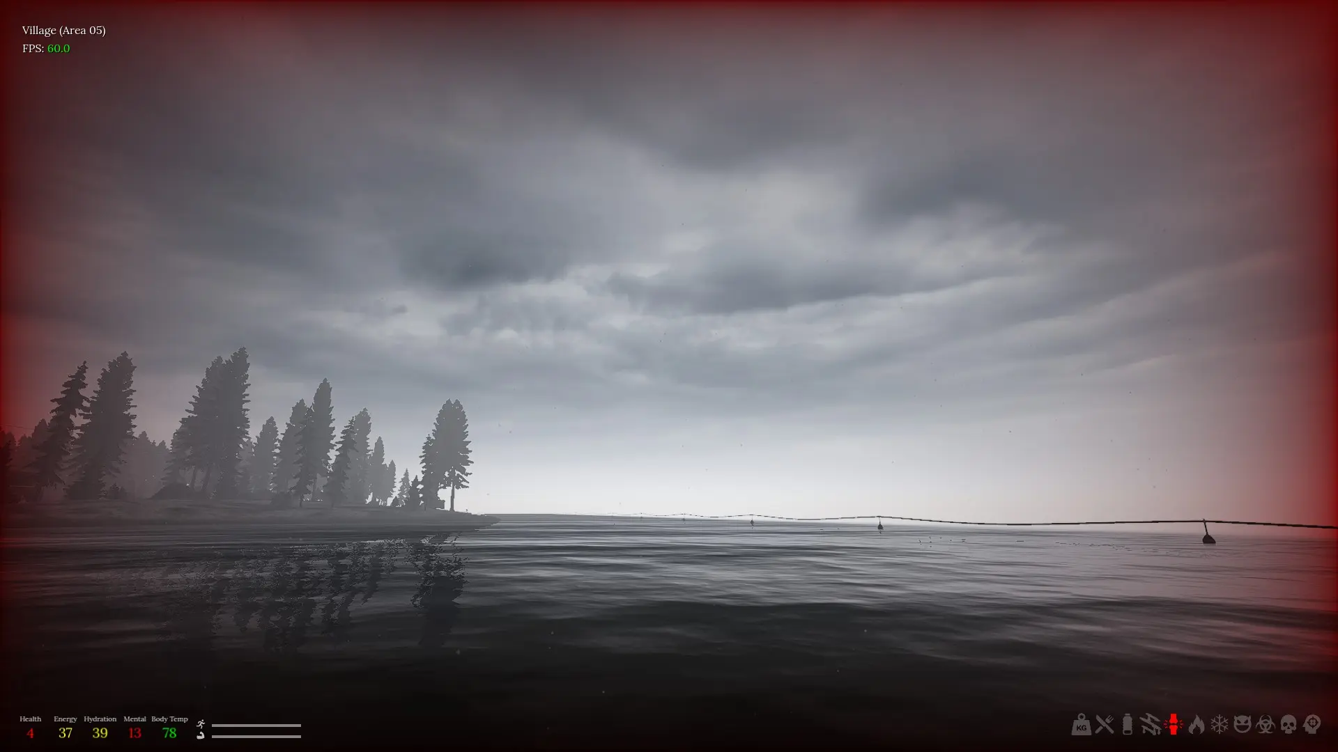 Драматичная история скриншота: зачищая сауну, мой протеже застрелил бандита, но бандитская пуля раздробила ему кость, а так как шины у меня не было, он дотащился до убежища, глотая таблетки на +5 хп (перелом -- скорость передвижения уменьшена вдвое), скинул весь хабар со снарягой и удалился на задний двор, где и врезал дуба, глядя на свинцовые волны моря. Потому что героя мне ещё выдадут, а дефицитная аптечка всего одна.