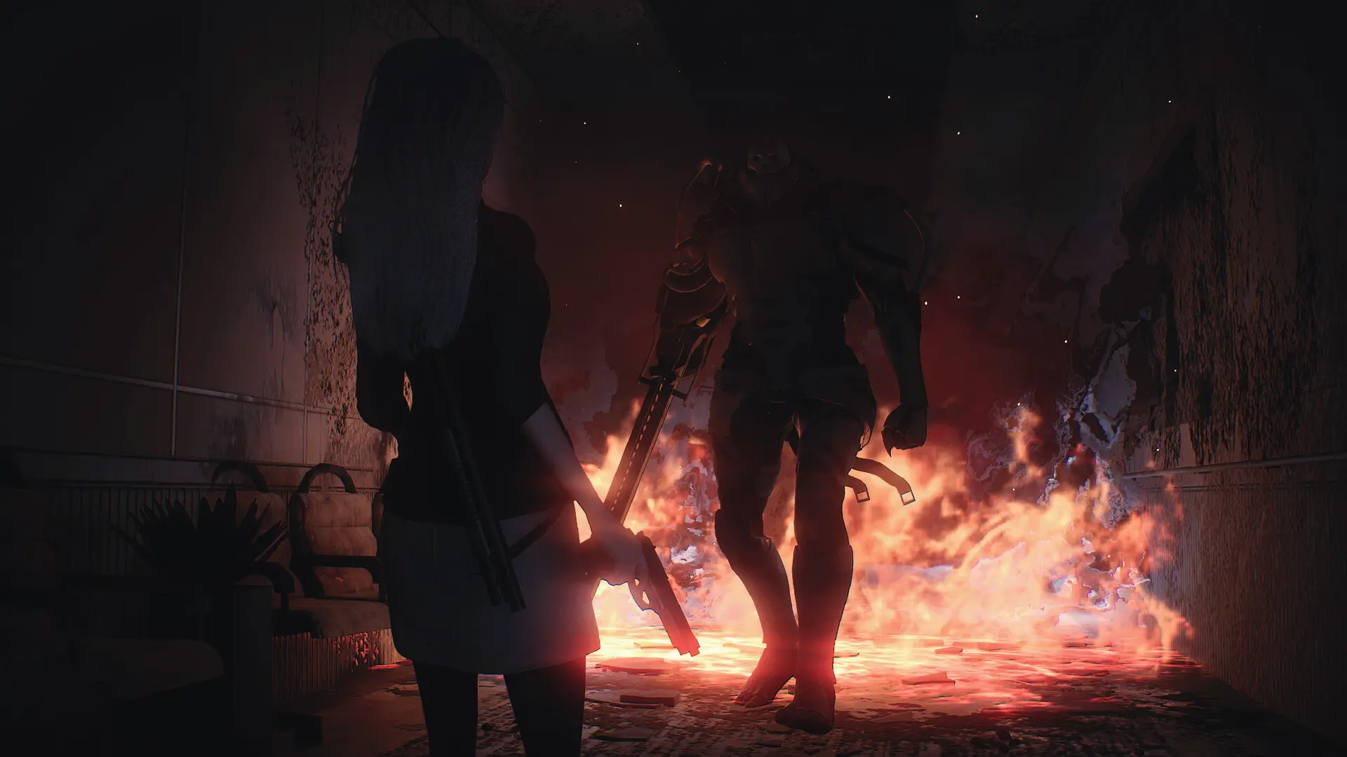 Главная героиня и местный Немезис (Мимезис, учитывая его клоунское хлебало, которое здесь, к счастью, не видно). Ну или шемякинский дебил, петербуржцы должны знать.