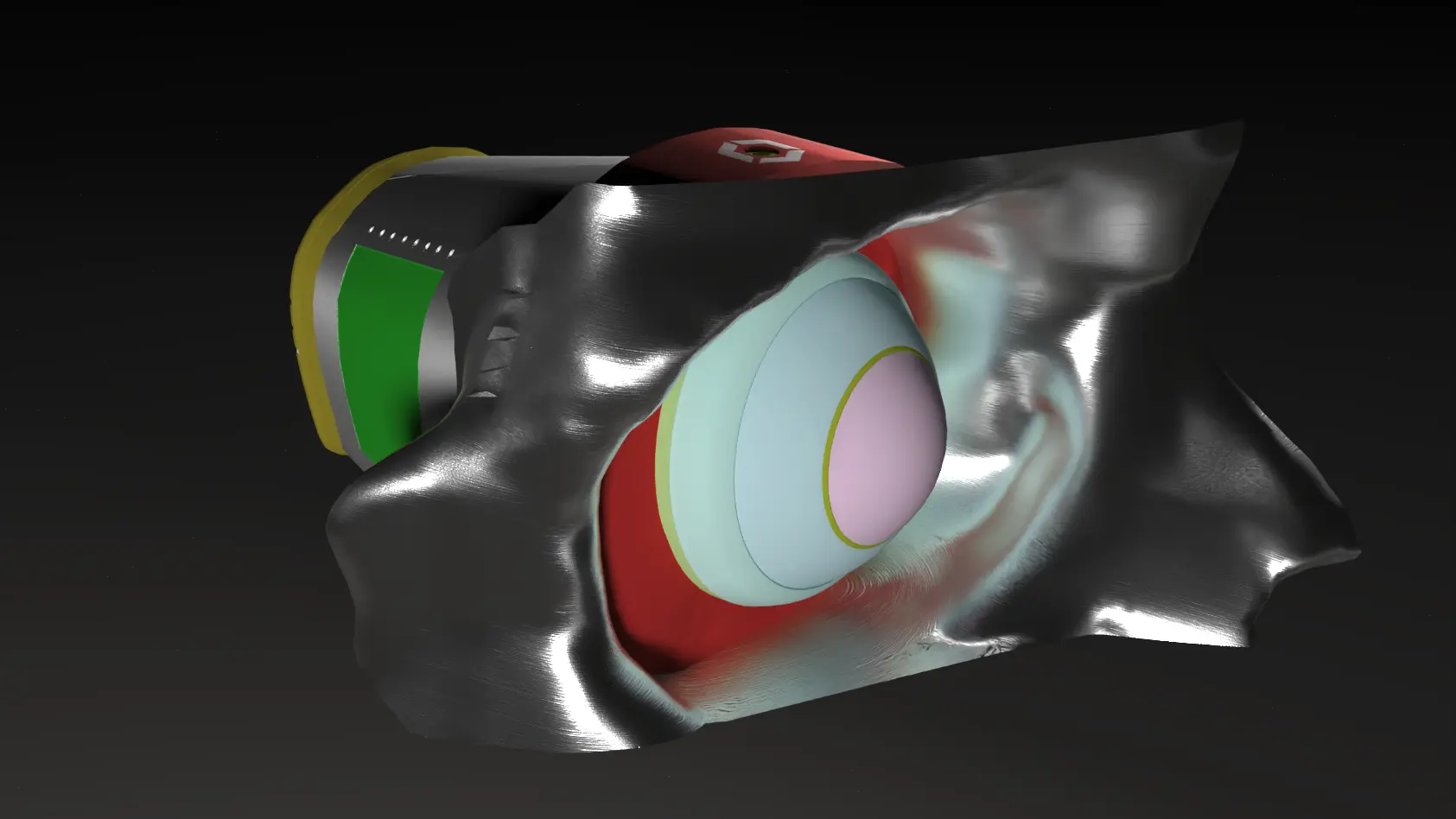 В процессе производилась доработка самого концепта , и менялись всякие мелочи по типу надписей и всяких значков. К примеру глазной стакан(первая картинка) изначально мог быть покрашен в тёмно серый , но многим он напоминал скорее стаканчик для кофе)) и было решено сделать его хромированным.
