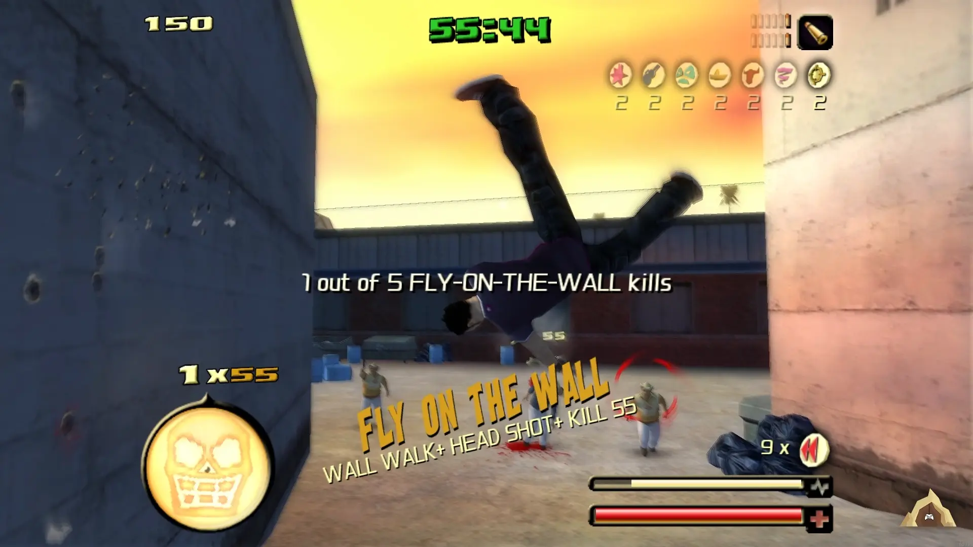 Пример сайд-миссии с приемом: здесь нужно выполнить боковое сальто от стены с отстрелом болванов в голову