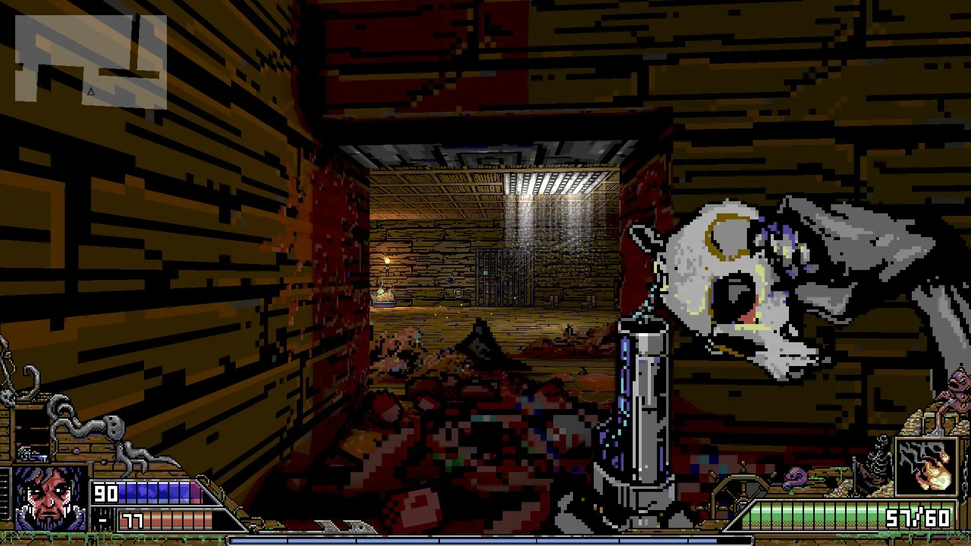 Темп игры ощутимо подрос, поэтому щёлкнуть вражин не получилось. Вот вам взамен стильная пороховница из чьей-то черепушки.