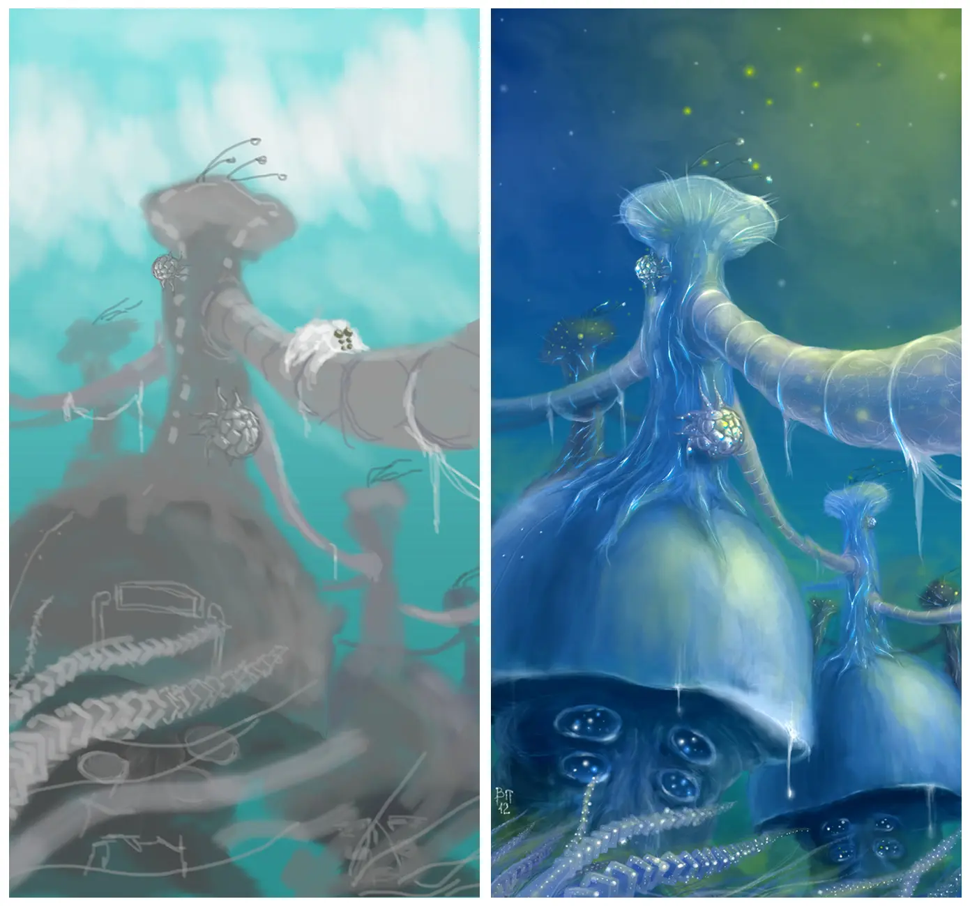 Чужой мир, 2012. Начальный эскиз и финал