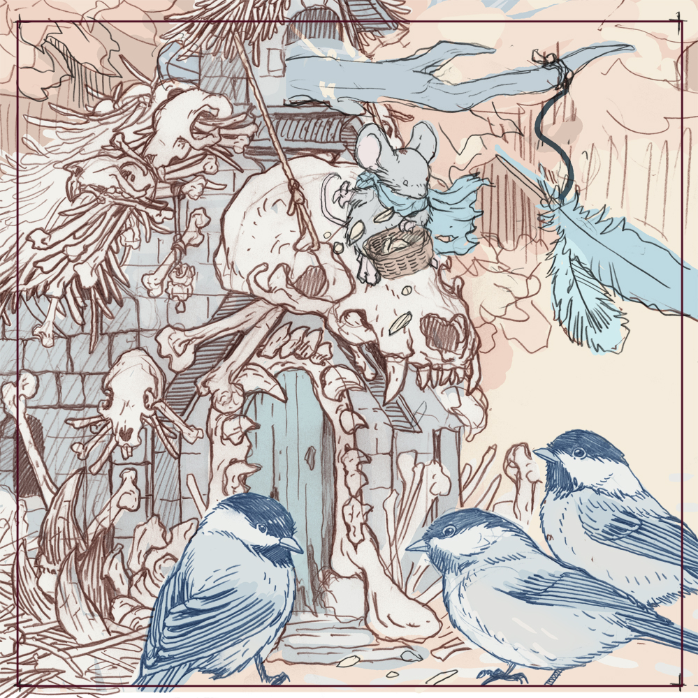 Возможно, он использует кости и части животных в качестве сырья, полезного для мышей, но затем выбрасывает отходы, которые становятся пищей для других обитателей Мышиных Территорий.