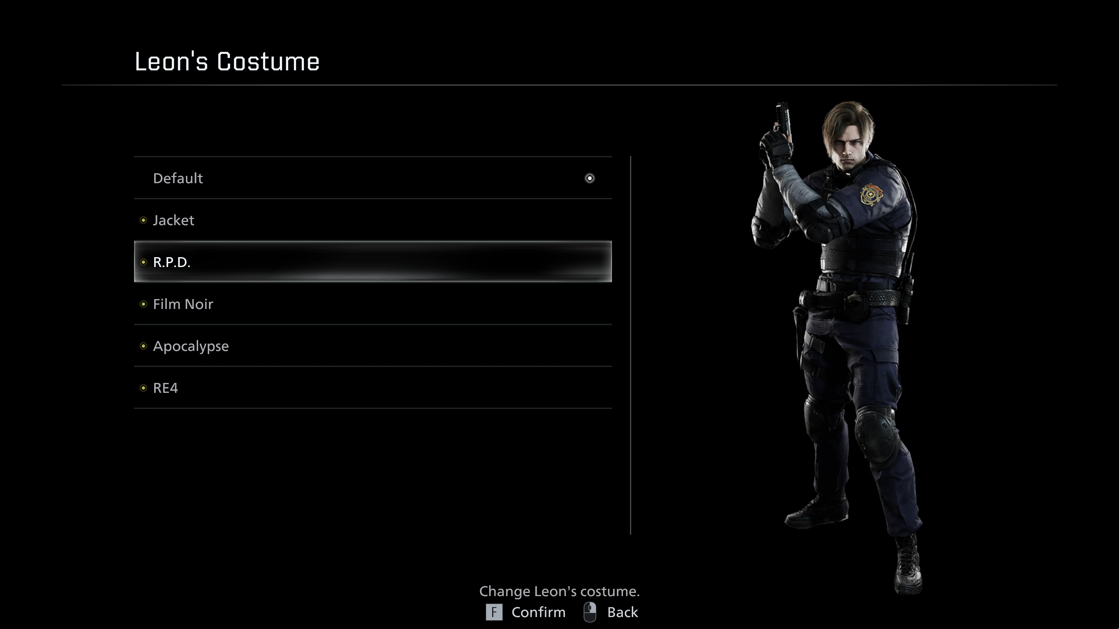 Список оружия, а также костюмы Леона и Грейс, открывающиеся после прохождения игры