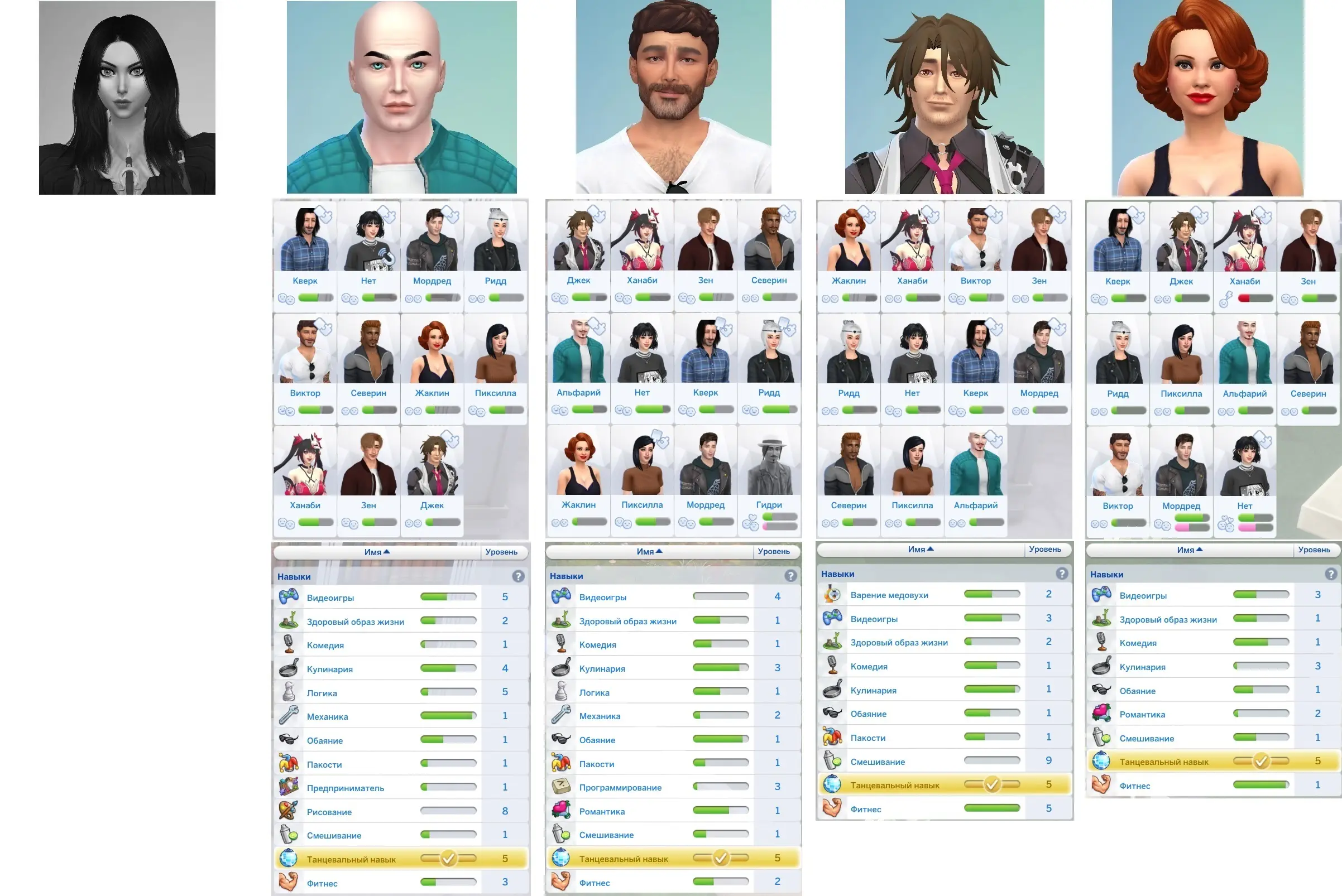 Слева направо: ̶А̶л̶и̶с̶а̶ ̶М̶а̶к̶Г̶и̶, Альфарий Омегон, Виктор Родригез, Джек Алкаш, Жаклин Теодор