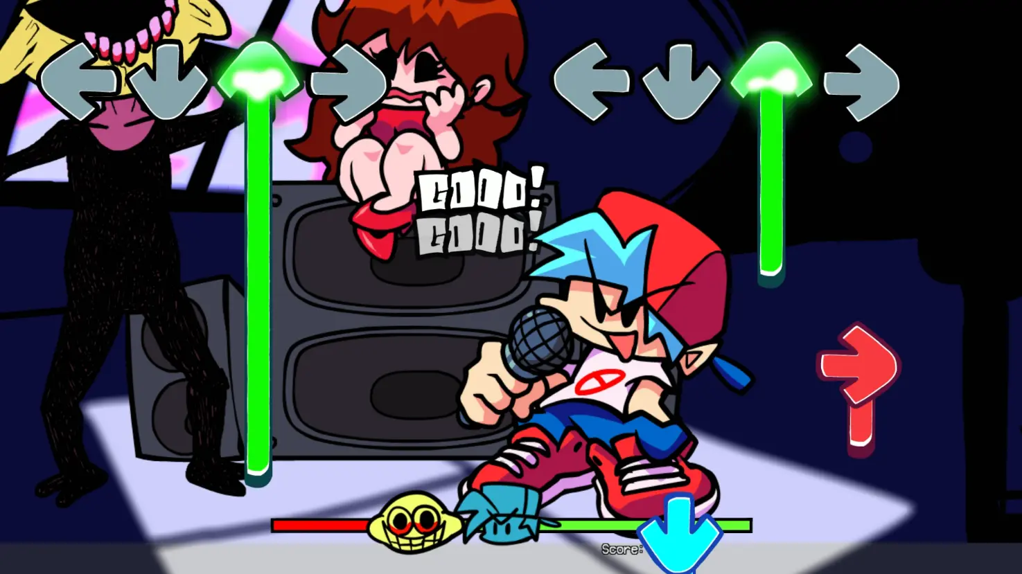 Сражение с Монстром на локации второй недели. На этой локации время от времени видны и слышны раскаты грома через окно, и в такие моменты у Девушки воспроизводятся особые анимации испуга