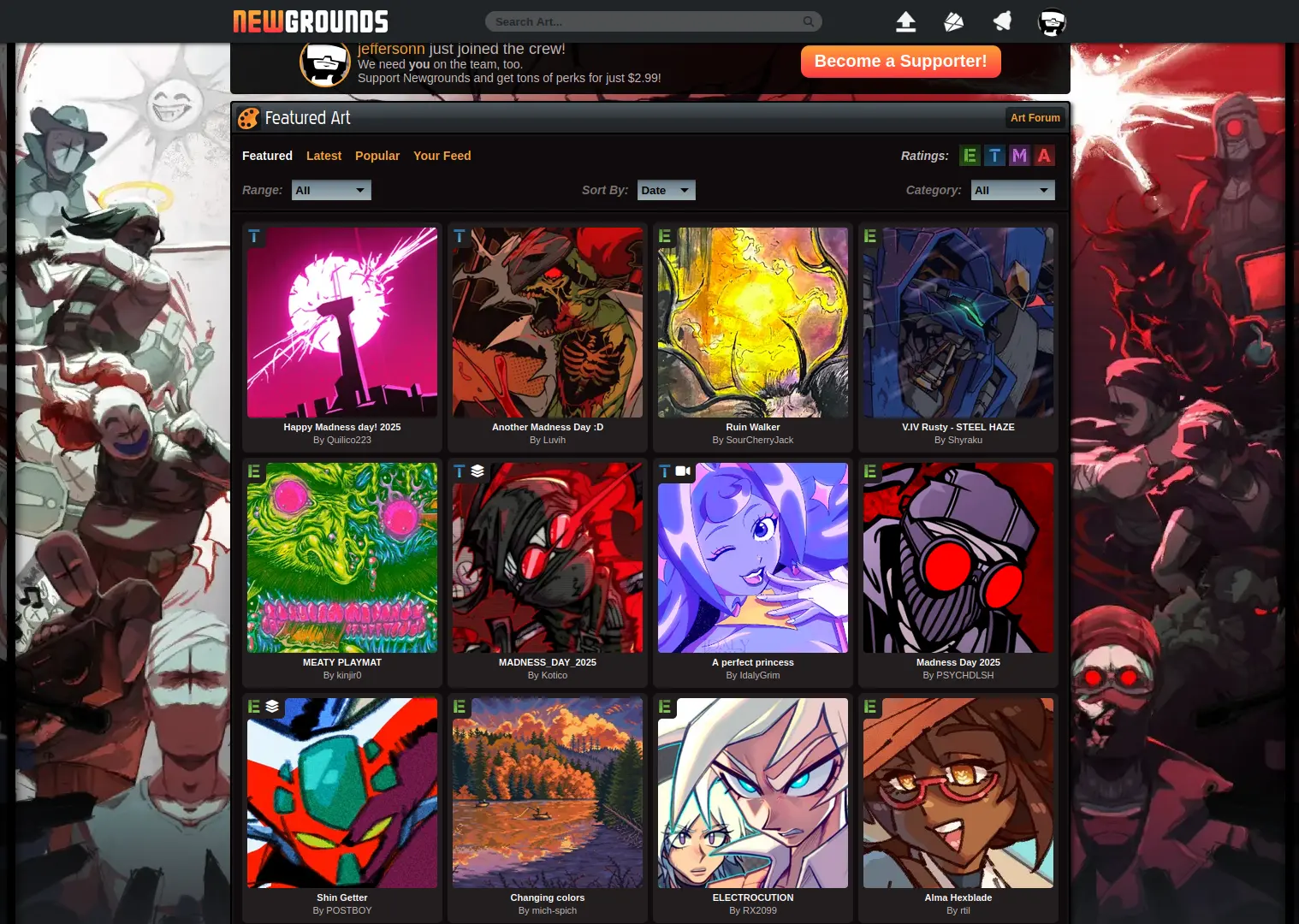 Раздел с артами на Newgrounds. Теперь вы знаете, откуда воровать контент для ваших щитпостов