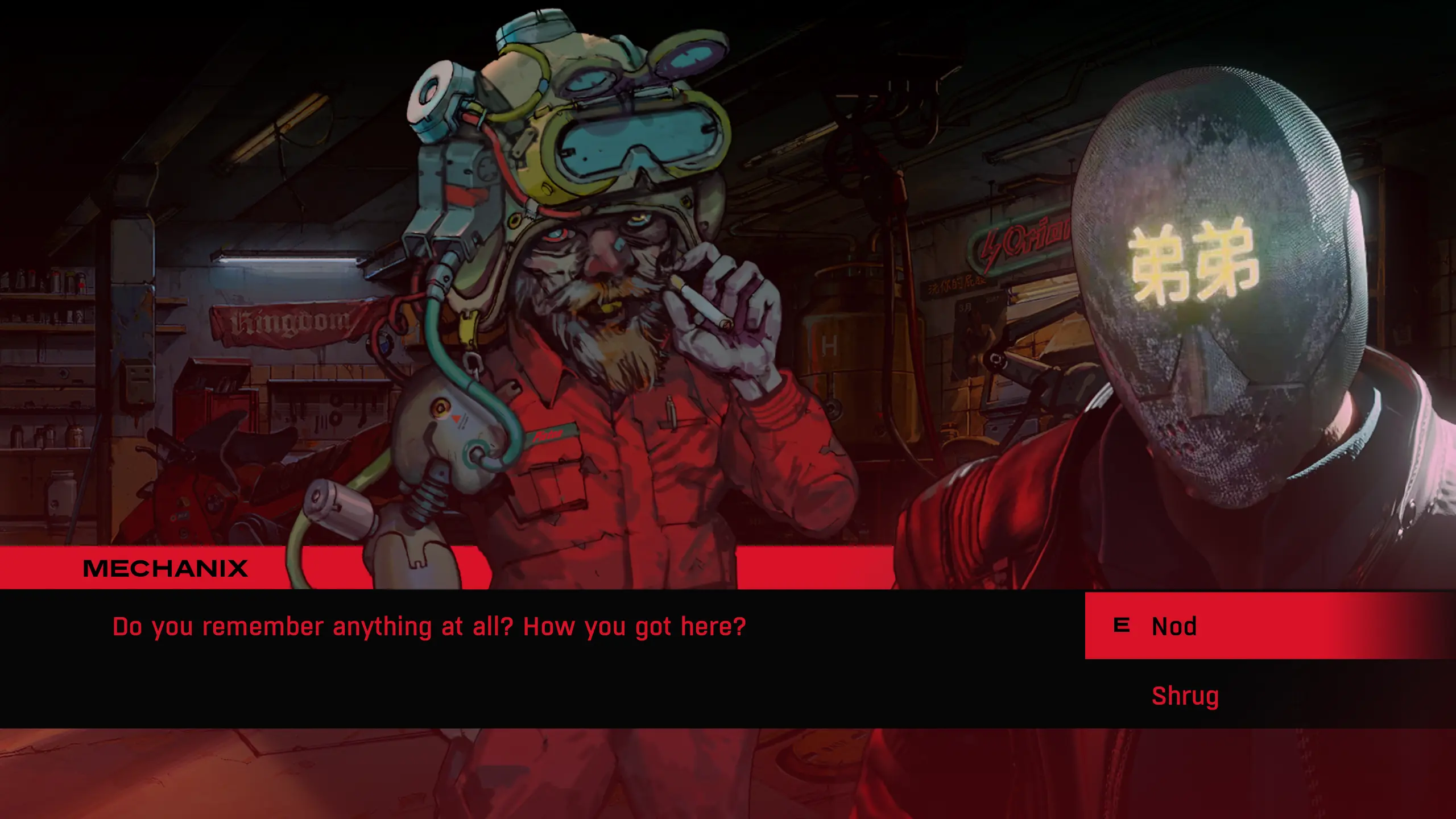 Да, ГГ не умеет говорить, только или кивать, или пожимать плечами, или хрустеть кулаками. Ну и мемы через шлем показываются.