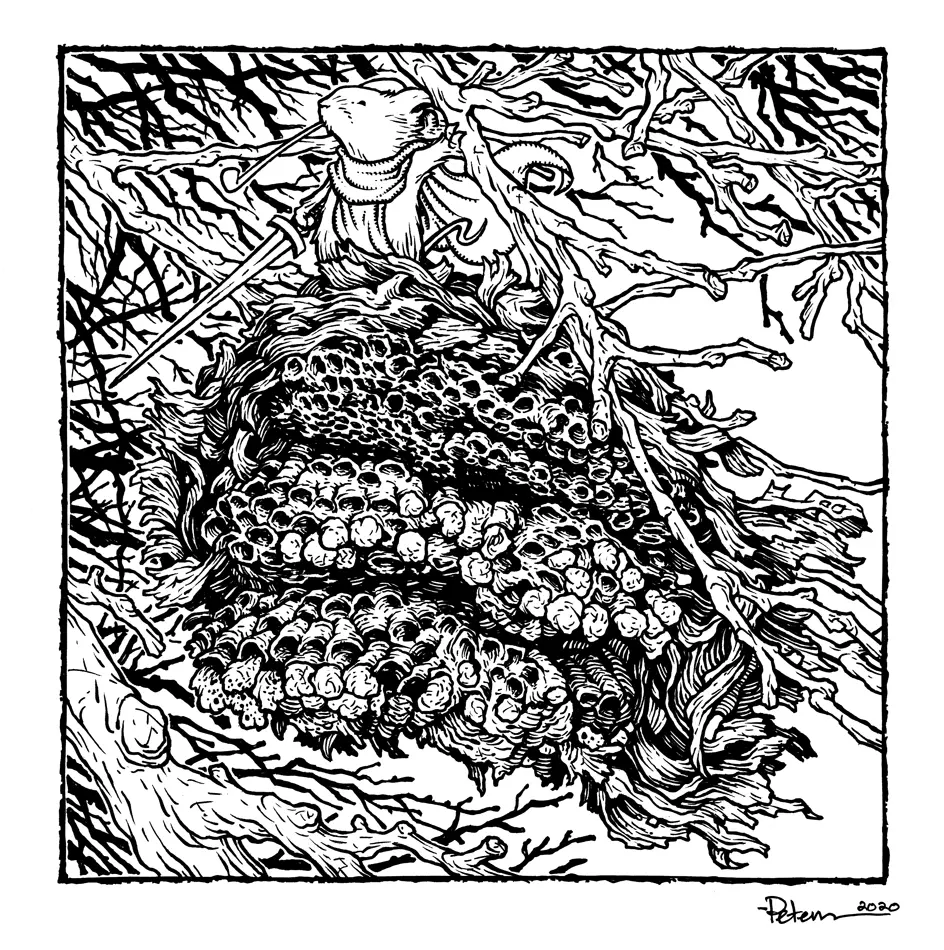 Зная, что ветви на заднем плане не будут чёрными на этапе раскрашивания, я не стал их соединять с рамкой, чтобы их было легче изолировать.