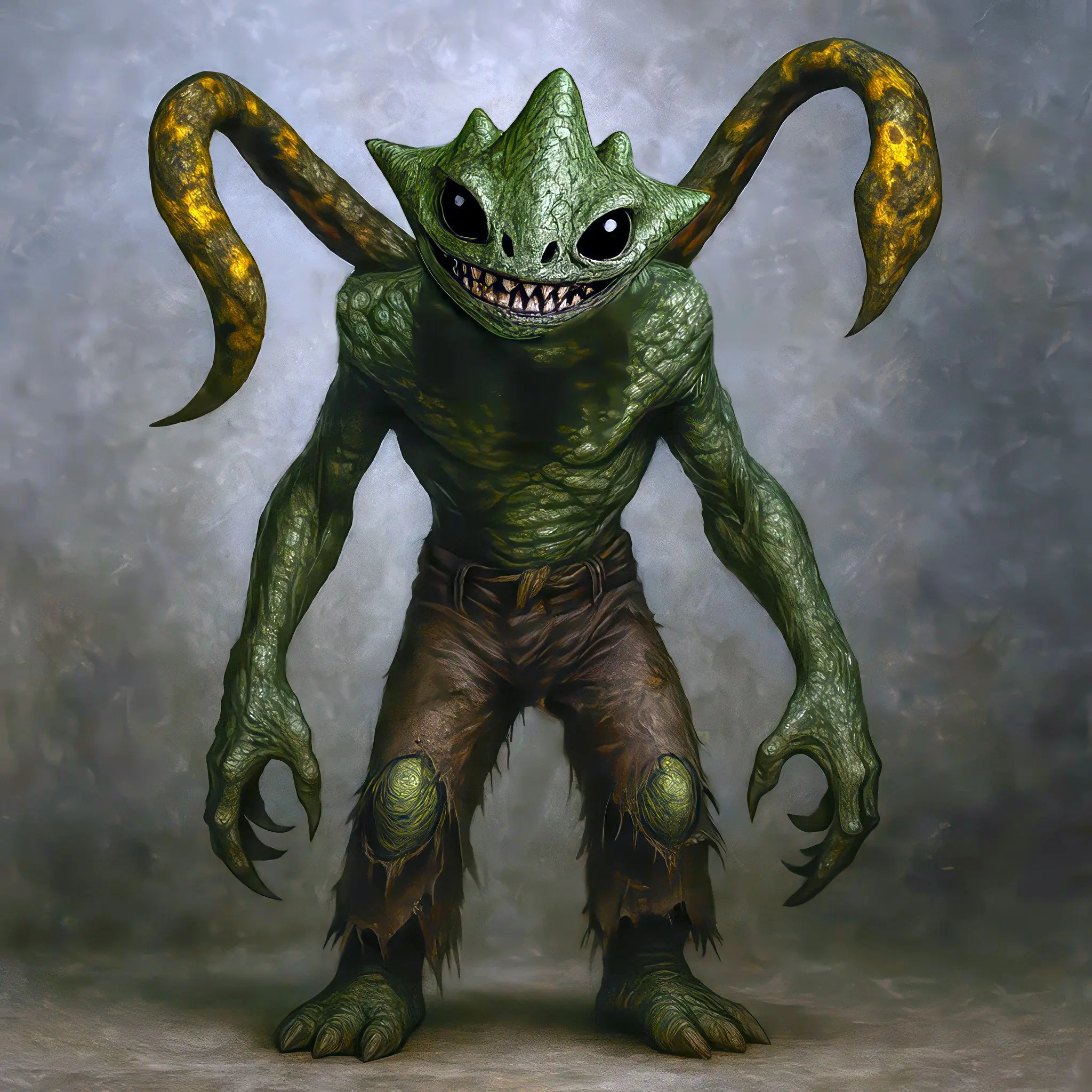 Ян "Медуза" Куратс. ИИ-генерация. По изначальному замыслу авторов игры, должен был носить обрывки одежды, так что я добавил этот элемент в свою работу.