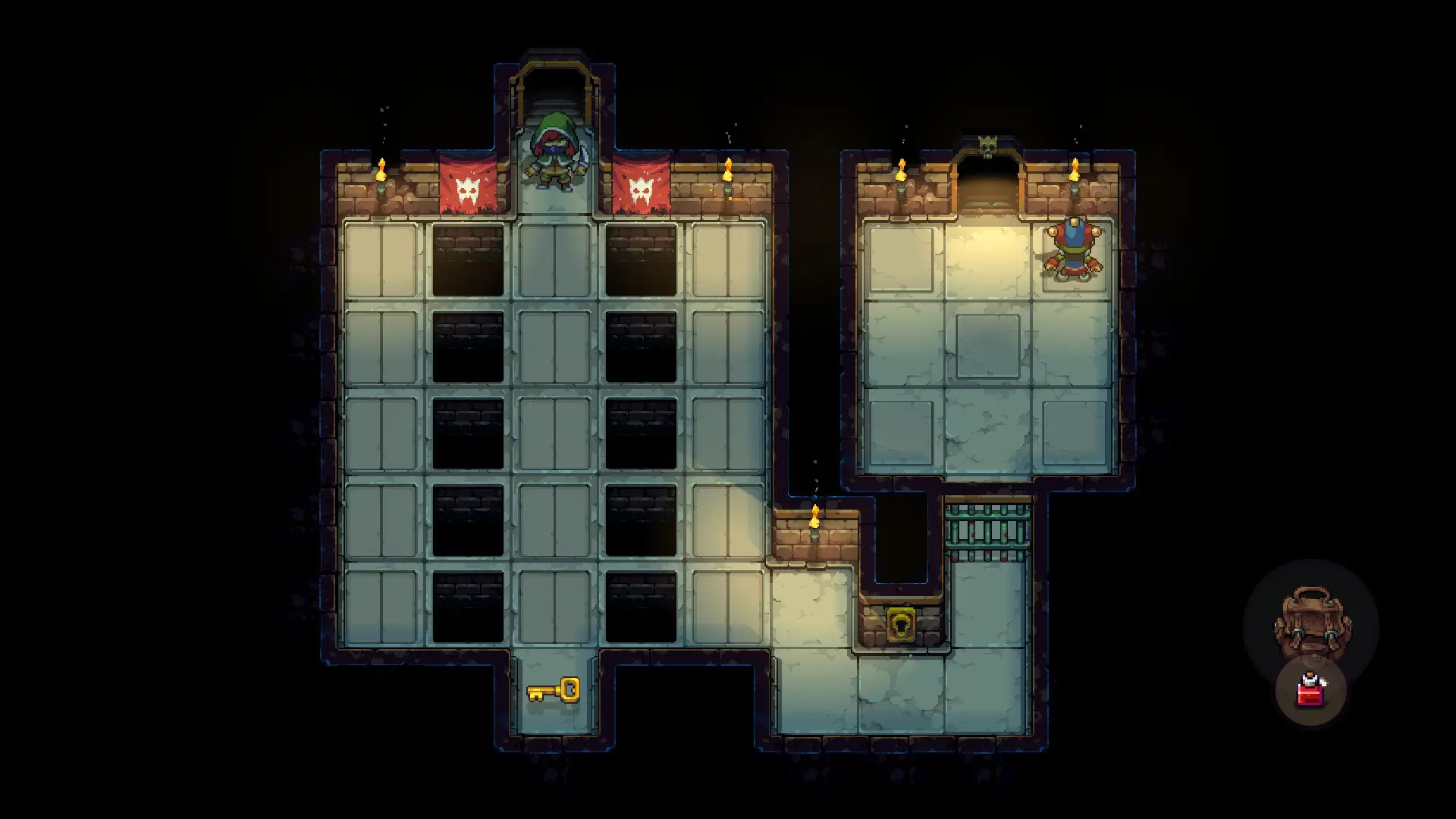 На первый взгляд всё просто, но стоит болванчику справа начать прыгать по плитам и распахнуться другие люки.