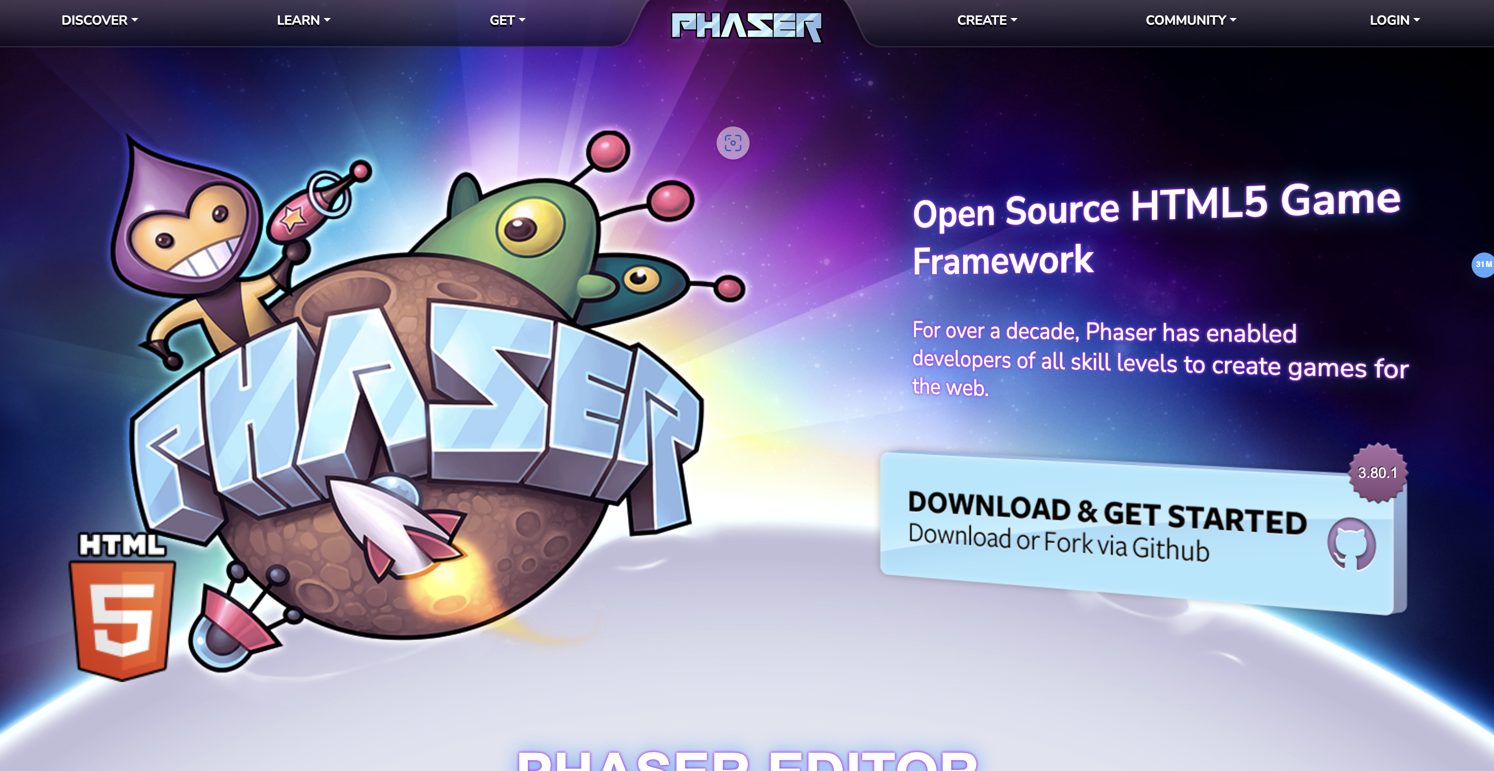Официальный сайт движка - phaser.io