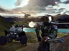 Первое официальное рекламное изображение&nbsp;Halo, изображающее раннюю модель главного героя, который в конечном итоге станет&nbsp;Мастером Чифом