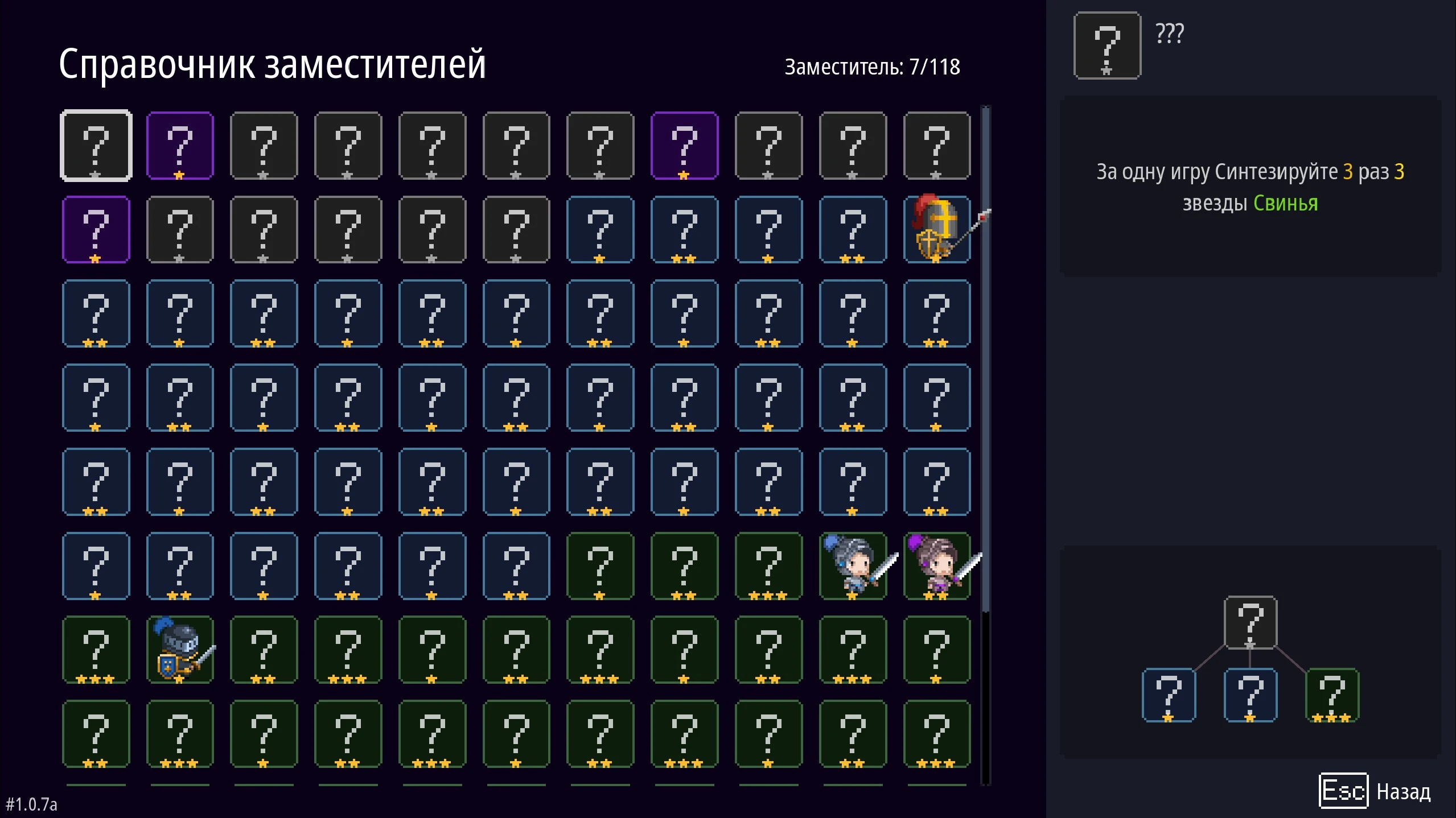 Полторы страницы рецептов. Хотя, рассматривая более спокойно, я вижу, что многие, это грейды себя же до более высокой звезды. (кстати этих аватаров оказывается заместители зовут, а я все думал!)