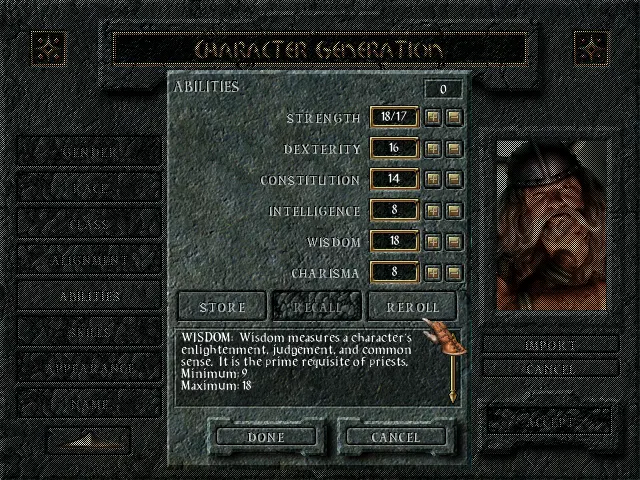 Создание персонажа в Baldur's Gate