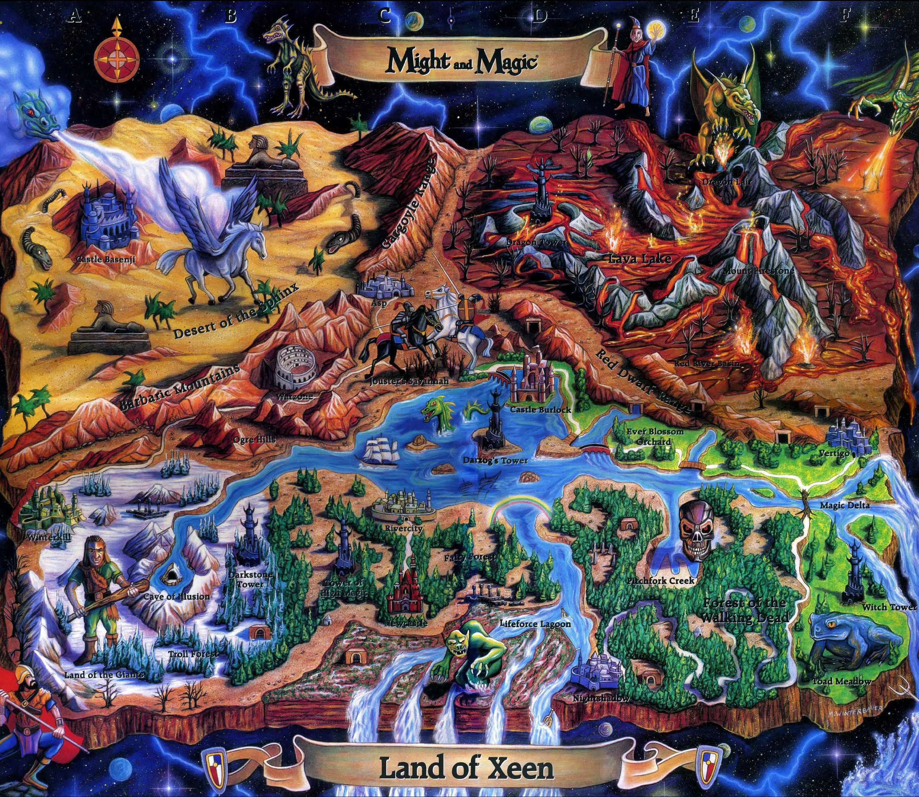 Карта мира для Might and Magic IV: Clouds of Xeen (1992), нарисованная Майклом Винтербауером
