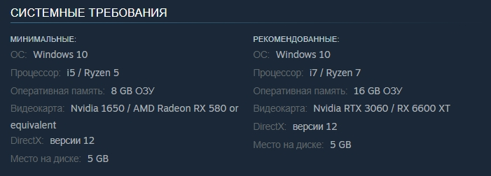 Стандартные требования для современной игры. Запустится и на компах 2016 года выпуска, а для идеальной игры потребуется народная 3060.