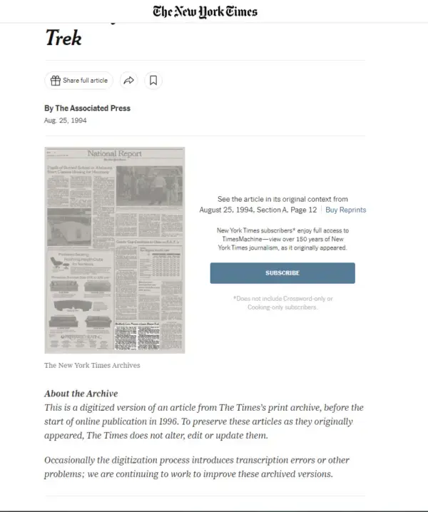 The New York Times действительно публиковали эту новость. Нашел в Архиве.