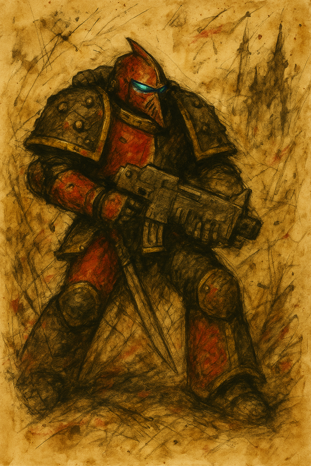 Опять же генерация + доводка в редакторе. У терминатора шлем кривой потому, что нарисован полностью мной, нейронка не смогла. Пушки дредам переделывать мне было лень.