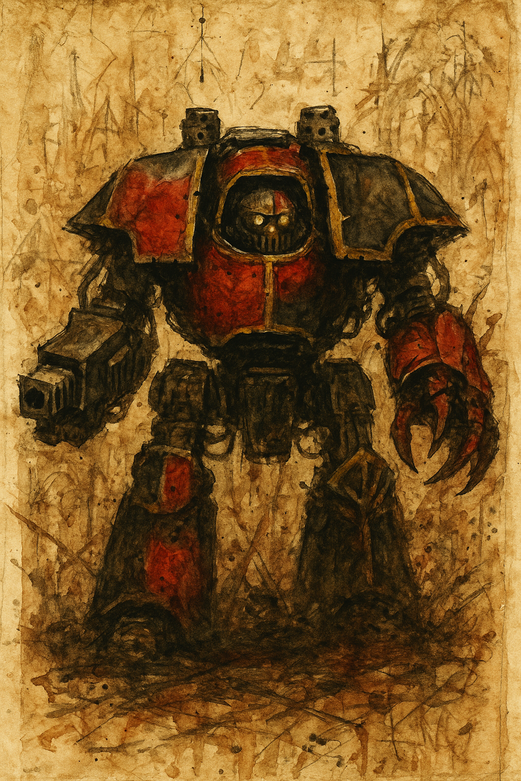 Опять же генерация + доводка в редакторе. У терминатора шлем кривой потому, что нарисован полностью мной, нейронка не смогла. Пушки дредам переделывать мне было лень.