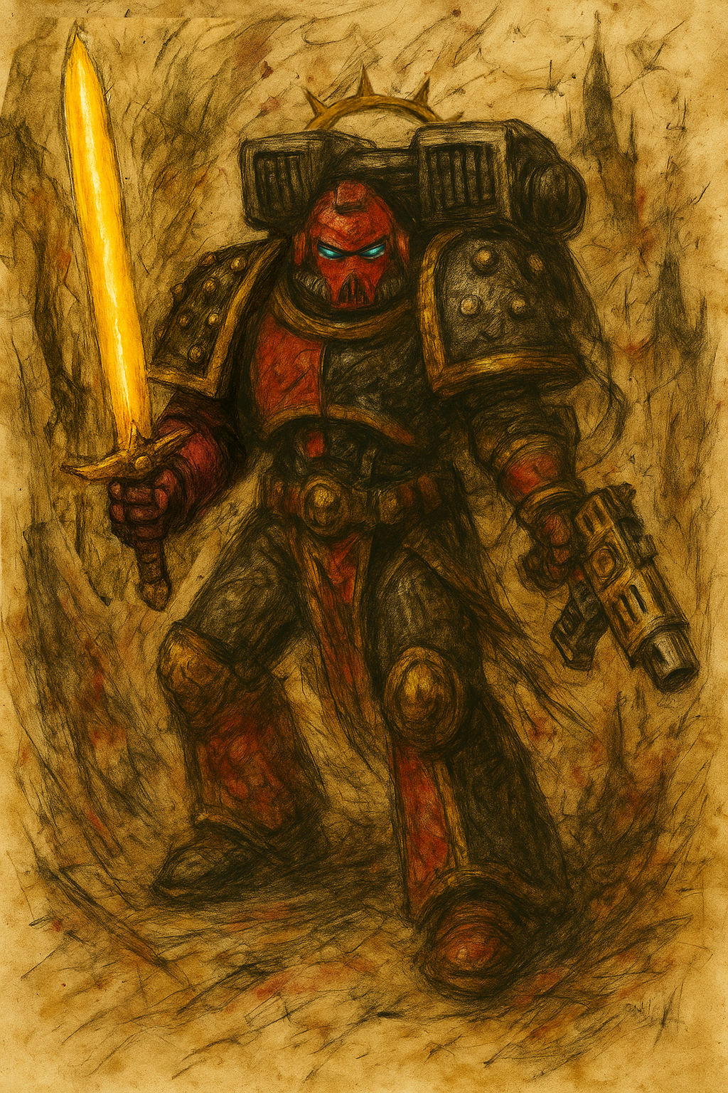 Опять же генерация + доводка в редакторе. У терминатора шлем кривой потому, что нарисован полностью мной, нейронка не смогла. Пушки дредам переделывать мне было лень.