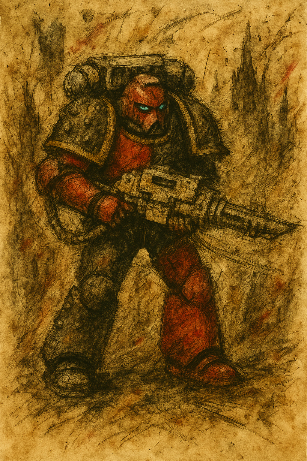 Опять же генерация + доводка в редакторе. У терминатора шлем кривой потому, что нарисован полностью мной, нейронка не смогла. Пушки дредам переделывать мне было лень.