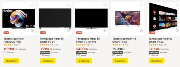 Промокоды Яндекс Маркет на телевизоры 