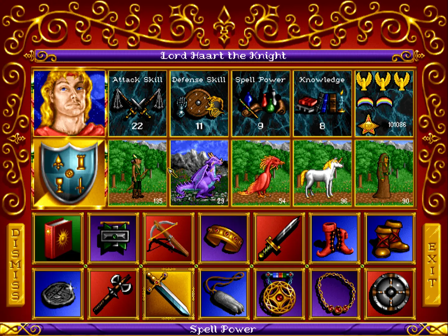 Оказывается, я не сделал скриншот с колдунами. Но армия у данного героя - именно фракции Колдунов. Ну почти - Дракон не из их фракции