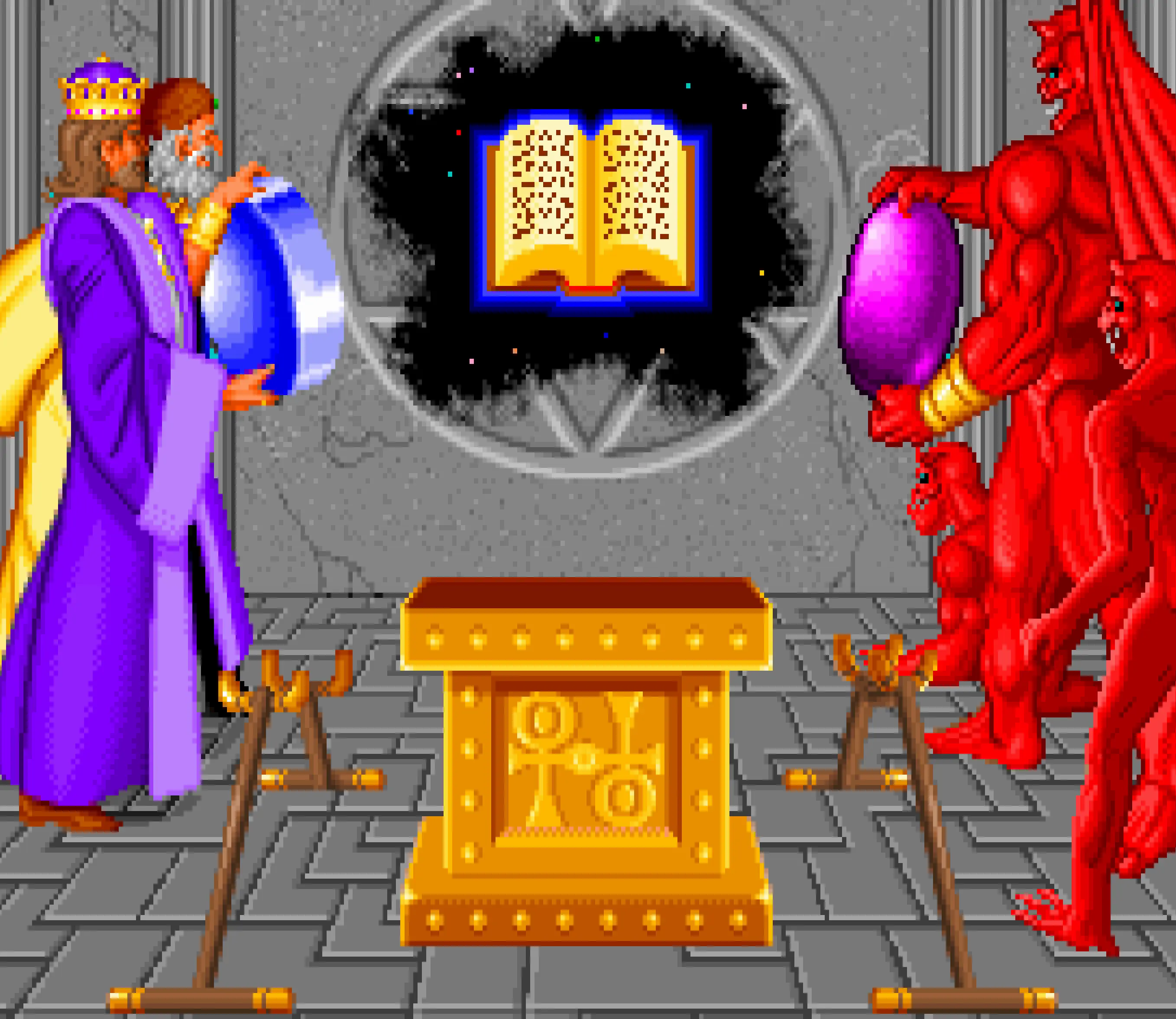 Лорд Бритиш и Гаргульи читают Кодекс Высшего Знания в Ultima VI: The False Prophet